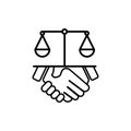 Hand and law line icon. law abiding icon. Editable stroke