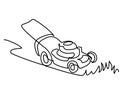 Hand lawn mower gardening. Continuous one line drawing