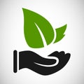 Hand and leaf ecology agriculture icon