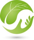 Hand and leaf, plant, wellness and naturopathic logo