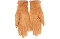 Hand with leather suede gloves. White background Royalty Free Stock Photo