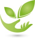 Hand and leaves, plant, wellness and naturopathic logo