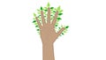 Hand with leaves , vector illustration