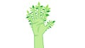 Hand with leaves , vector illustration