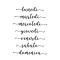 Hand Lettered Days of the Week in Italian. Lettering for Calendar, Organizer, Planner Royalty Free Stock Photo