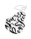 Hand-lettered quote - You`re pearfect in shape of pear. Creative lettering with a pear. Card of poster design in black color