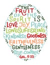 Hand lettering with bible verse The fruit of the Spirit is love, joy, peace.