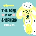 Hand lettering and bible verse The Lord is my shepherd with sheep. Psalm 23 Royalty Free Stock Photo