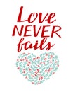 Hand lettering with bible verse Love never fails