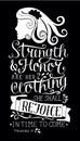 Hand lettering with bible verse Strength and honor are her clothing, she shall rejoice in time to come with woman s face