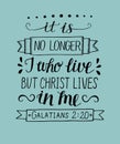 Hand lettering with bible verses It is no longer I who live, but Christ lives in me.