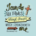 Hand lettering can All things through Christ with cross.