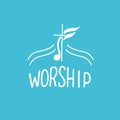 Hand lettering christian logo Worship with cross