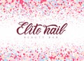 Hand lettering Elite nail beauty bar with colorful circles. Vector logo. Modern Calligraphy.