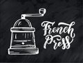 Hand lettering ellement in sketch style for coffee shop or cafe. Hand drawn vintage cartoon design, isolated on