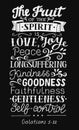 Hand lettering with bible verse The fruit of the Spirit on black background. Galatians