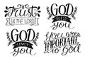 4 Hand lettering God Bless you. God loves you. Trust in the Lord. You are important to God. Royalty Free Stock Photo