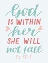 Hand lettering God is within her she will not fall