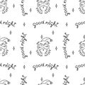 Hand lettering Good night, sweet sleeping owl. Vector seamless background