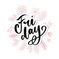 Hand lettering happy friday inscription isolated on white background. Vector illustration. Can be used for card design Royalty Free Stock Photo