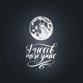 Hand lettering I Need More Space on black background. Drawn vector illustration of Moon.Calligraphy typography. Royalty Free Stock Photo