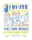 Hand lettering with bible verse I am the vine, you are the branches.