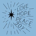 Hand lettering Love, hope, peace, joy with star Royalty Free Stock Photo