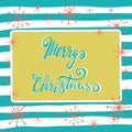 Hand lettering Merry Christmas vector text with snowflakes Royalty Free Stock Photo