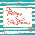 Hand lettering Merry Christmas vector text with snowflakes Royalty Free Stock Photo