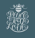 Hand lettering Peace, joy, love with Christmas decoration. Royalty Free Stock Photo