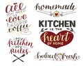 5 hand-lettering quotes about food All you need is love and cup of coffee. Kitchen is the heart of home. Homemade. Baked fresh