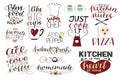 14 hand-lettering quotes about food, coffee, tea, kitchen Homemade. Add paper. Bless food. Super chef. Just cook it. I Royalty Free Stock Photo