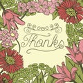 Hand lettering Thanks made on floral background.