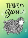 Hand lettering words thank you And a lovely spring Openwork lamb in flowers. card with cute lettering. Vector isolated Royalty Free Stock Photo