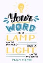 Hand lettering Your word is a lamp unto my feed Royalty Free Stock Photo