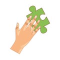 Hand lifting puzzle game piece isolated icon Royalty Free Stock Photo