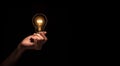 Hand a light bulb isolate on black background.Energy or idea concept Royalty Free Stock Photo