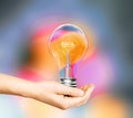 Hand with light bulb and the word idea Royalty Free Stock Photo