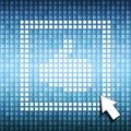 Hand Like Icon in square frame on computer pixel blue