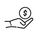 hand line with coin icon. Simple outline style finance concept on white background. Royalty Free Stock Photo