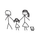 Hand line drawing of a family parents father mother children pet Royalty Free Stock Photo