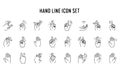Hand line icon set with various gestures on white background Royalty Free Stock Photo