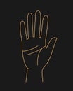 Hand with lines on the palm, vector outline illustration