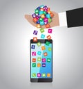 Hand loads and installs apps in smartphone