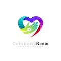 Hand logo and love care design combination, charity