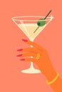 Hand with long nails holding martini glass, AI generated Royalty Free Stock Photo
