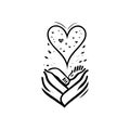 Hand love Icon hand draw black colour world humanitarian day logo symbol perfect