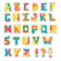 Hand lubberly cut vector colorful alphabet with dotted line set.