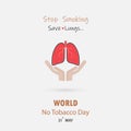 Hand and Lung cute cartoon character.Stop Smoking & Save Lungs v