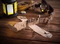 Hand made children airplane on wood table